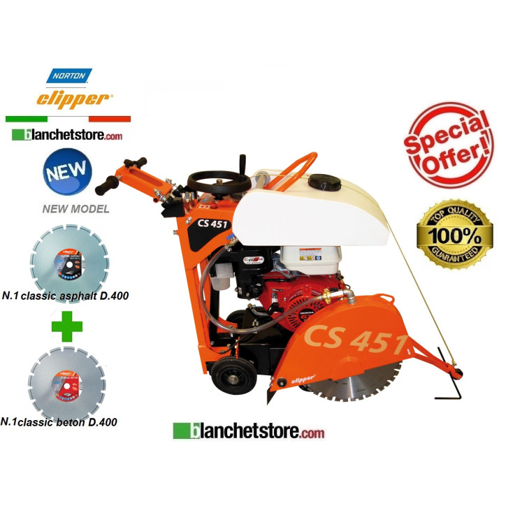 Scie a sol Clipper CS 451 Honda Gx 390 avec 2 disques D.400