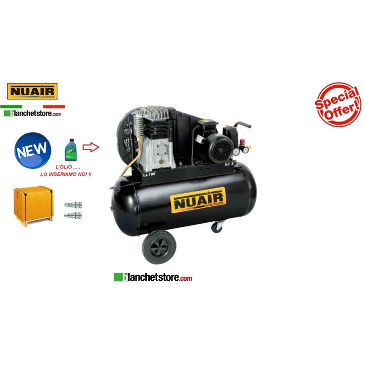 COMPRESSORE ELETTRICO NUAIR B3800B/3M/100 LT/100 3HP 220V BICILINDRICO PROFESSIONALE